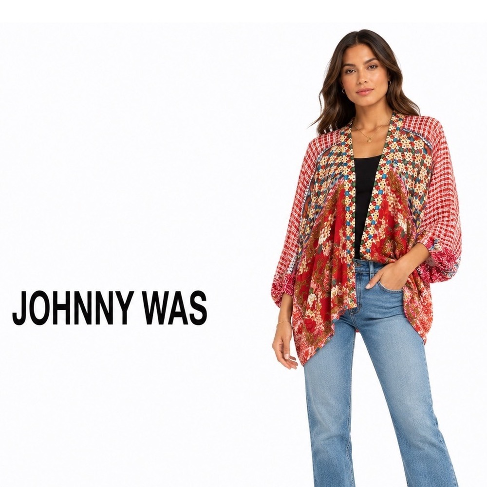 Johnny Was Kimono Red Mixed Print XL